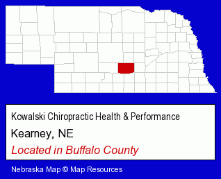 Nebraska counties map, showing the general location of Kowalski Chiropractic Health & Performance