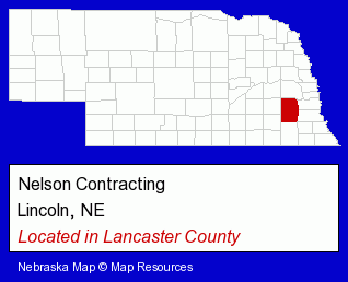 Nebraska counties map, showing the general location of Nelson Contracting