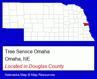 Nebraska counties map, showing the general location of Tree Service Omaha