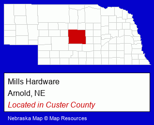 Nebraska counties map, showing the general location of Mills Hardware
