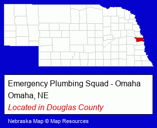 Nebraska counties map, showing the general location of Emergency Plumbing Squad - Omaha