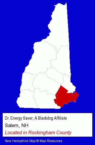 New Hampshire counties map, showing the general location of Dr. Energy Saver, A Blackdog Affiliate