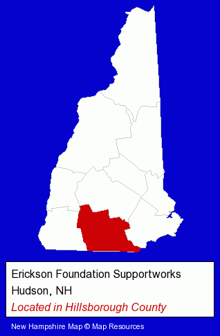 New Hampshire counties map, showing the general location of Erickson Foundation Supportworks
