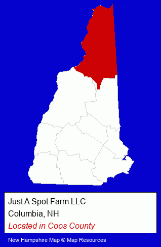 New Hampshire counties map, showing the general location of Just A Spot Farm LLC