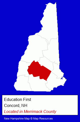 New Hampshire counties map, showing the general location of Education First