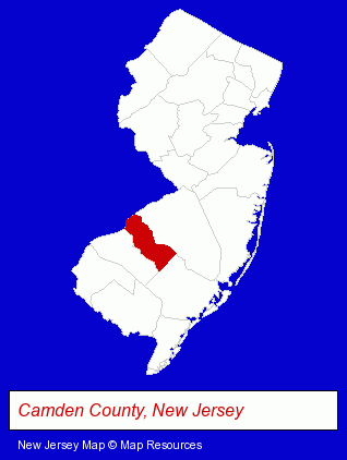 New Jersey map, showing the general location of Thwing-Albert Instrument Company