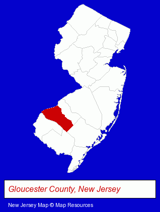 New Jersey map, showing the general location of Chris Manganello