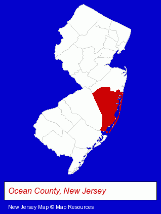 New Jersey map, showing the general location of Toms River MUA