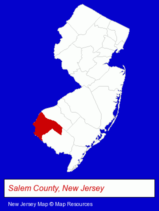 New Jersey map, showing the general location of Salem City School District