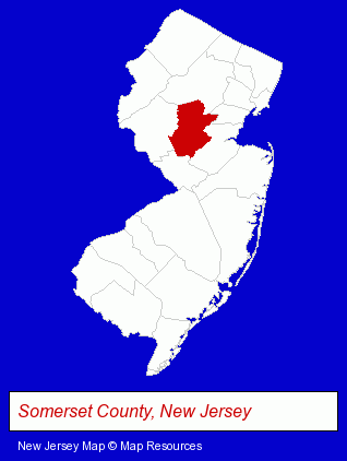 New Jersey map, showing the general location of Bridgewater Motorworks