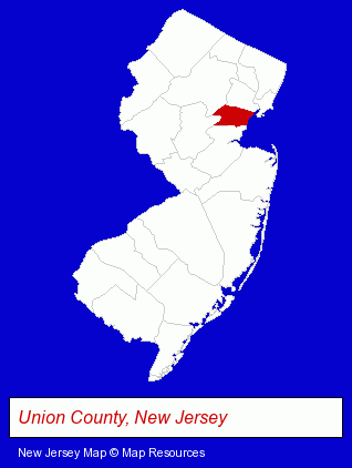 New Jersey map, showing the general location of Growney Funeral Home