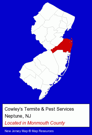 New Jersey counties map, showing the general location of Cowley's Termite & Pest Services