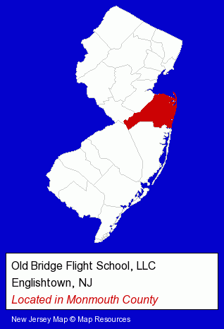 New Jersey counties map, showing the general location of Old Bridge Flight School, LLC
