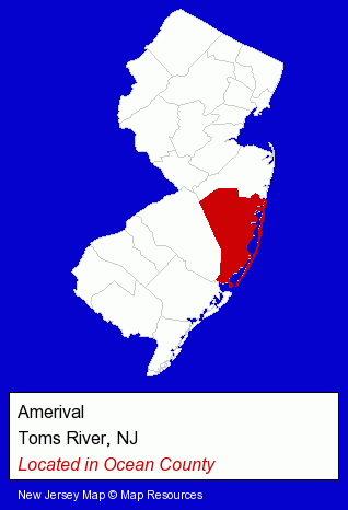 New Jersey counties map, showing the general location of Amerival