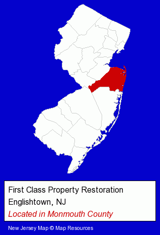 New Jersey counties map, showing the general location of First Class Property Restoration