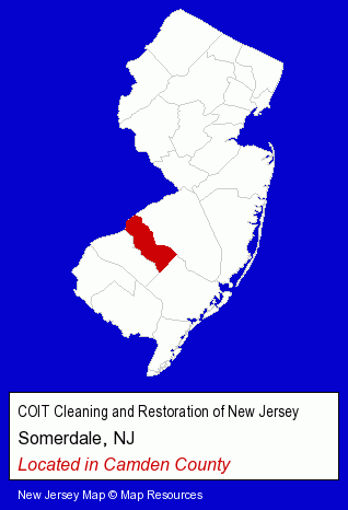 New Jersey counties map, showing the general location of COIT Cleaning and Restoration of New Jersey
