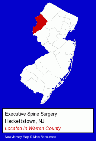 New Jersey counties map, showing the general location of Executive Spine Surgery
