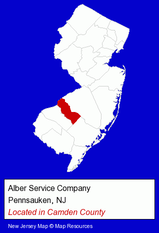 New Jersey counties map, showing the general location of Alber Service Company