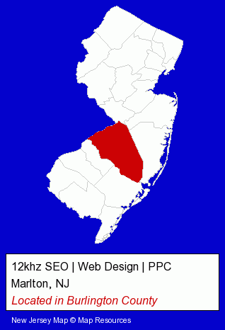 New Jersey counties map, showing the general location of 12khz SEO | Web Design | PPC