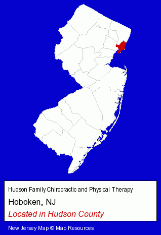 New Jersey counties map, showing the general location of Hudson Family Chiropractic and Physical Therapy
