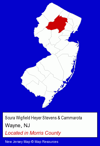 New Jersey counties map, showing the general location of Scura Wigfield Heyer Stevens & Cammarota