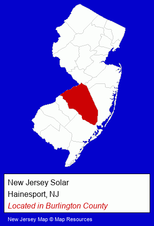 New Jersey counties map, showing the general location of New Jersey Solar