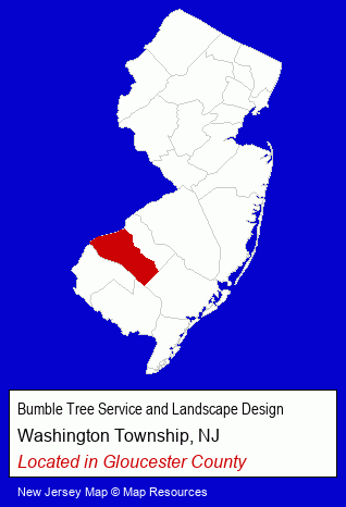 New Jersey counties map, showing the general location of Bumble Tree Service and Landscape Design