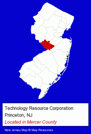 New Jersey counties map, showing the general location of Technology Resource Corporation