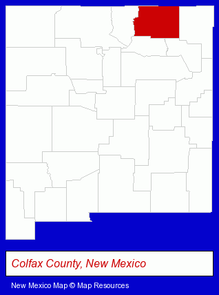 New Mexico map, showing the general location of Maxwell Municipal Schools