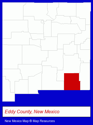 New Mexico map, showing the general location of Artesia Soft Water Service