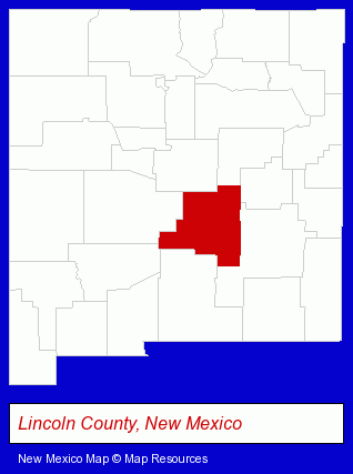 New Mexico map, showing the general location of Capitan Public Library