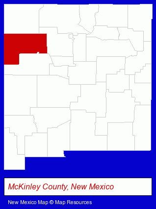 New Mexico map, showing the general location of Dine College