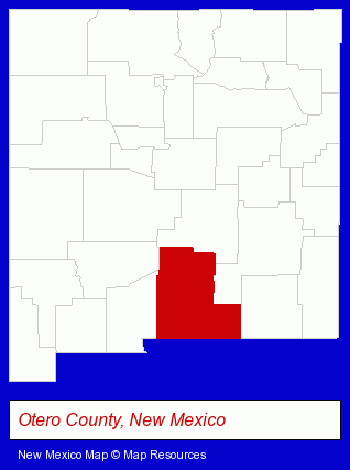 New Mexico map, showing the general location of Otero County Economic Development