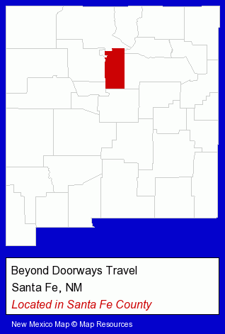 New Mexico counties map, showing the general location of Beyond Doorways Travel