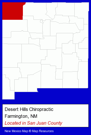 New Mexico counties map, showing the general location of Desert Hills Chiropractic
