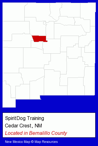 New Mexico counties map, showing the general location of SpiritDog Training