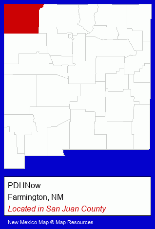 New Mexico counties map, showing the general location of PDHNow