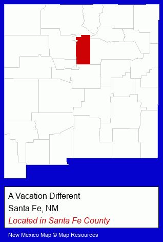 New Mexico counties map, showing the general location of A Vacation Different
