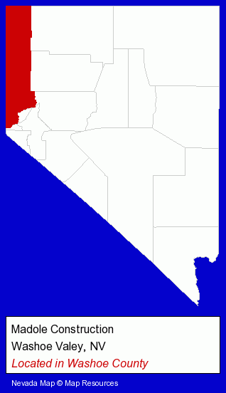 Nevada counties map, showing the general location of Madole Construction