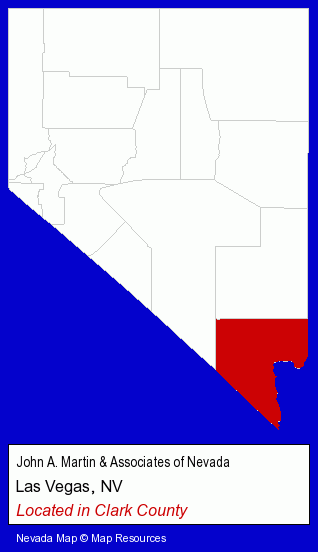 Nevada counties map, showing the general location of John A. Martin & Associates of Nevada