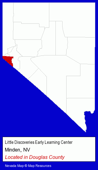 Nevada counties map, showing the general location of Little Discoveries Early Learning Center