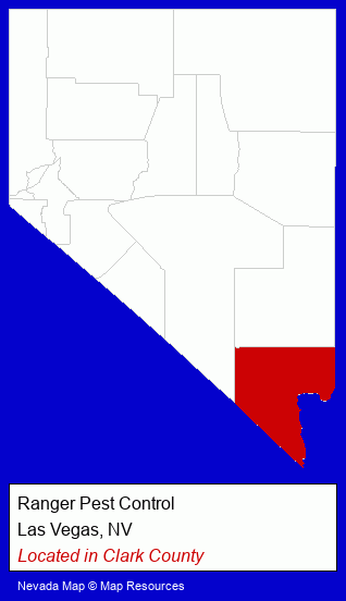 Nevada counties map, showing the general location of Ranger Pest Control