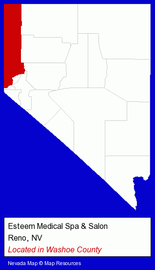 Nevada counties map, showing the general location of Esteem Medical Spa & Salon