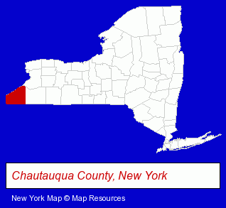 New York map, showing the general location of Northern Chautauqua Canine Rescue Inc