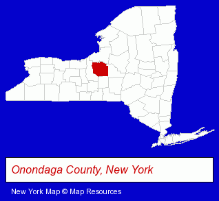New York map, showing the general location of Onondaga County Parks