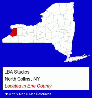 New York counties map, showing the general location of LBA Studios