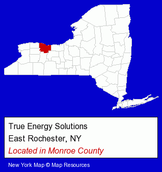New York counties map, showing the general location of True Energy Solutions