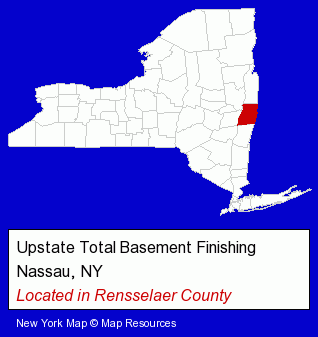 New York counties map, showing the general location of Upstate Total Basement Finishing