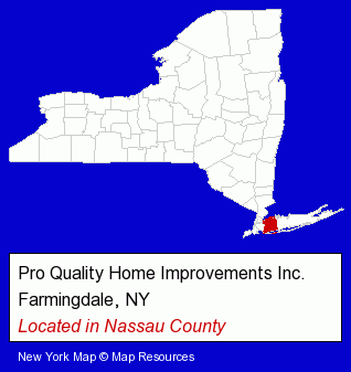 New York counties map, showing the general location of Pro Quality Home Improvements Inc.