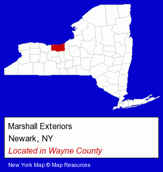New York counties map, showing the general location of Marshall Exteriors